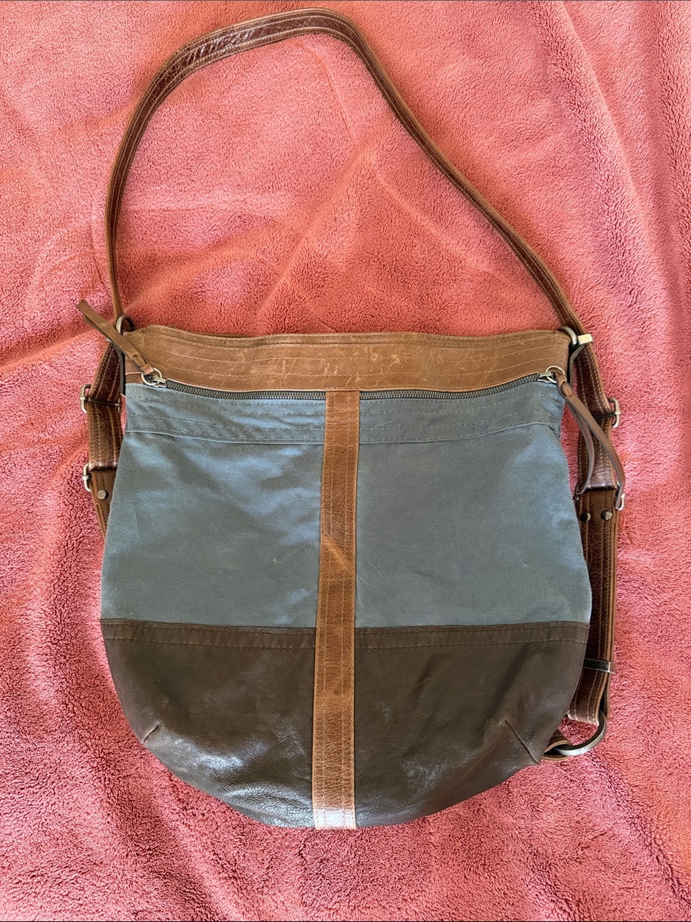 Rough & Tumble by Natasha Durham Canvas Leather True Vintage Hoop Hobo